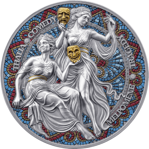 Melpomene & Thalia – The Nine Muses, 2 oz Silver Coin - 24h Shipping!