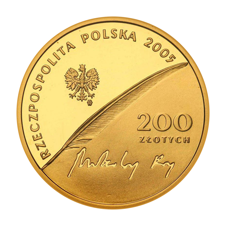 zlota-moneta-200zl-500-rocznica-urodzin-mikolaja-reja-1505-1569-2005-awers