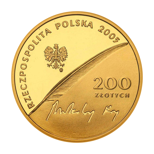 zlota-moneta-200zl-500-rocznica-urodzin-mikolaja-reja-1505-1569-2005-awers