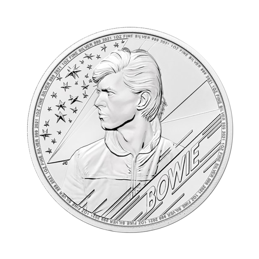 The one-ounce silver reverse of the David Bowie coin