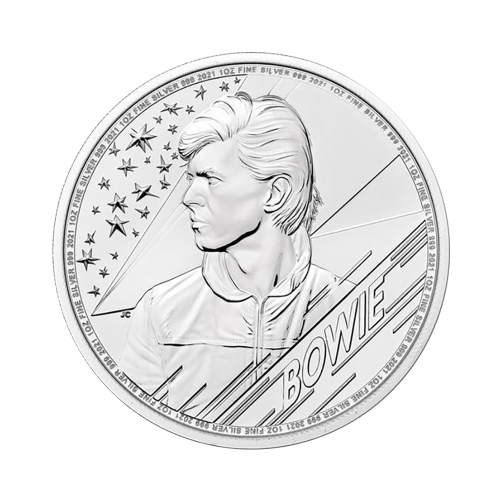 The one-ounce silver reverse of the David Bowie coin