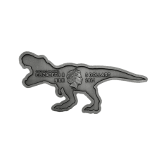 Moneta-Park-Jurajski_-Tyranozaur-Rex–antyczne-wykonczenie–2-uncje-srebra-rewers 2