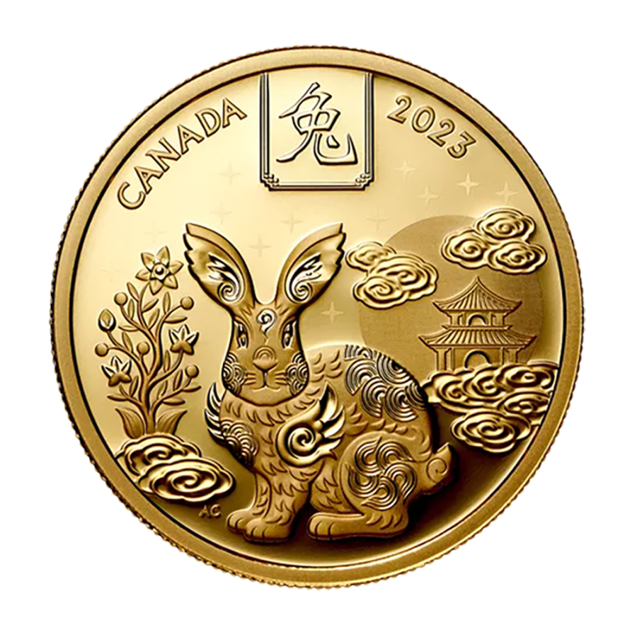 Zlota-moneta-100CAD-Kanadyjski-Rok-Krolika-Proof-2023-rewers