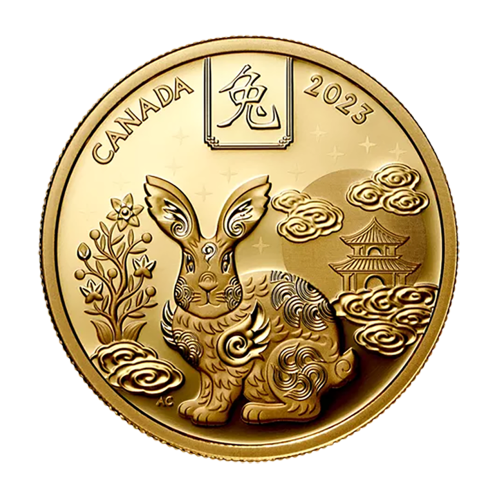 The gold coin 100CAD Canadian Year of the Rabbit Proof-2023 reverse