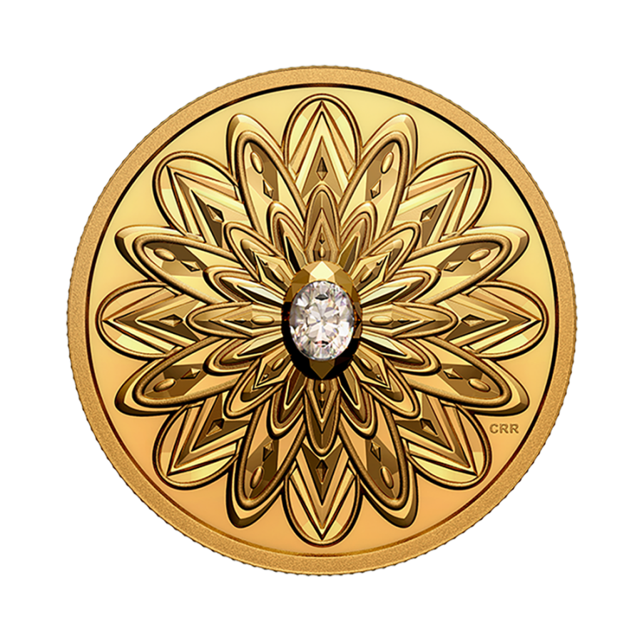 Gold-coin-200-CAD-with-diamond-oval-from-Forevermark–reversed