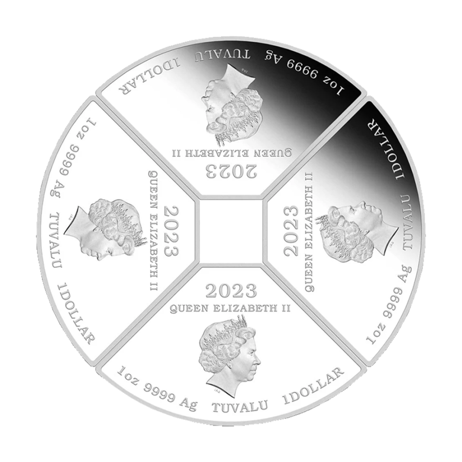 Set of 4 x 1 oz 2023 Year of the Rabbit Quadrant Colourized Proof Silver Coins - 24h Shipping!