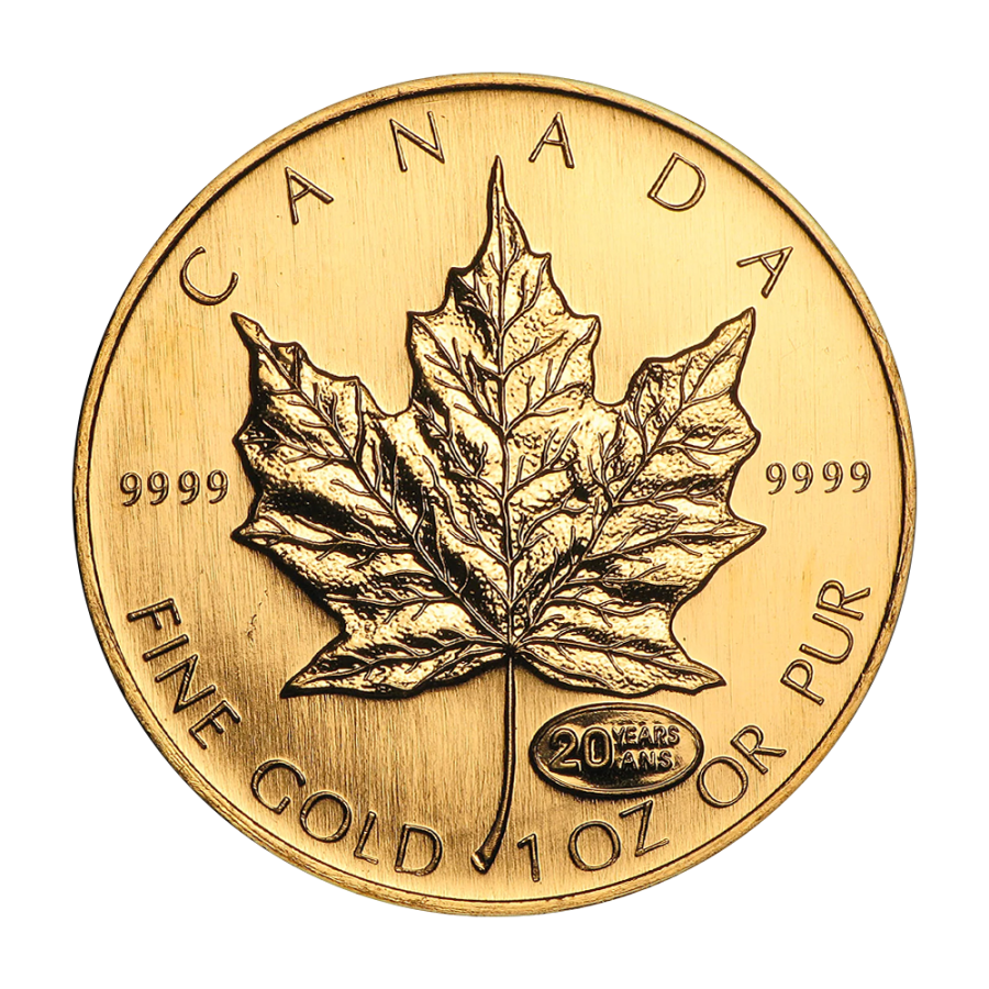 zlota-moneta-kanadyjski-lisc-klonowy-20-rocznica-1-uncja-rewers