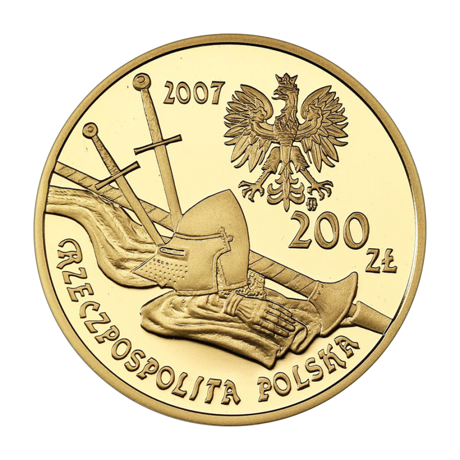 zlota-moneta-200zl-historia-jazdy-polskiej-rycerz-ciezkozbrojny-xv-w-2007-awers