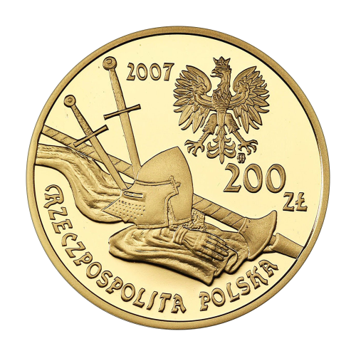 zlota-moneta-200zl-historia-jazdy-polskiej-rycerz-ciezkozbrojny-xv-w-2007-awers