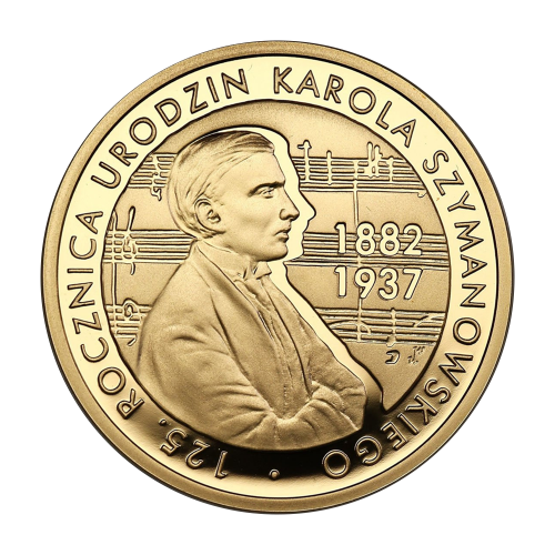 this is a gold coin of 200-zl-125-anniversary of the birth of karol szymanowski-1882-1937-2007-reverse