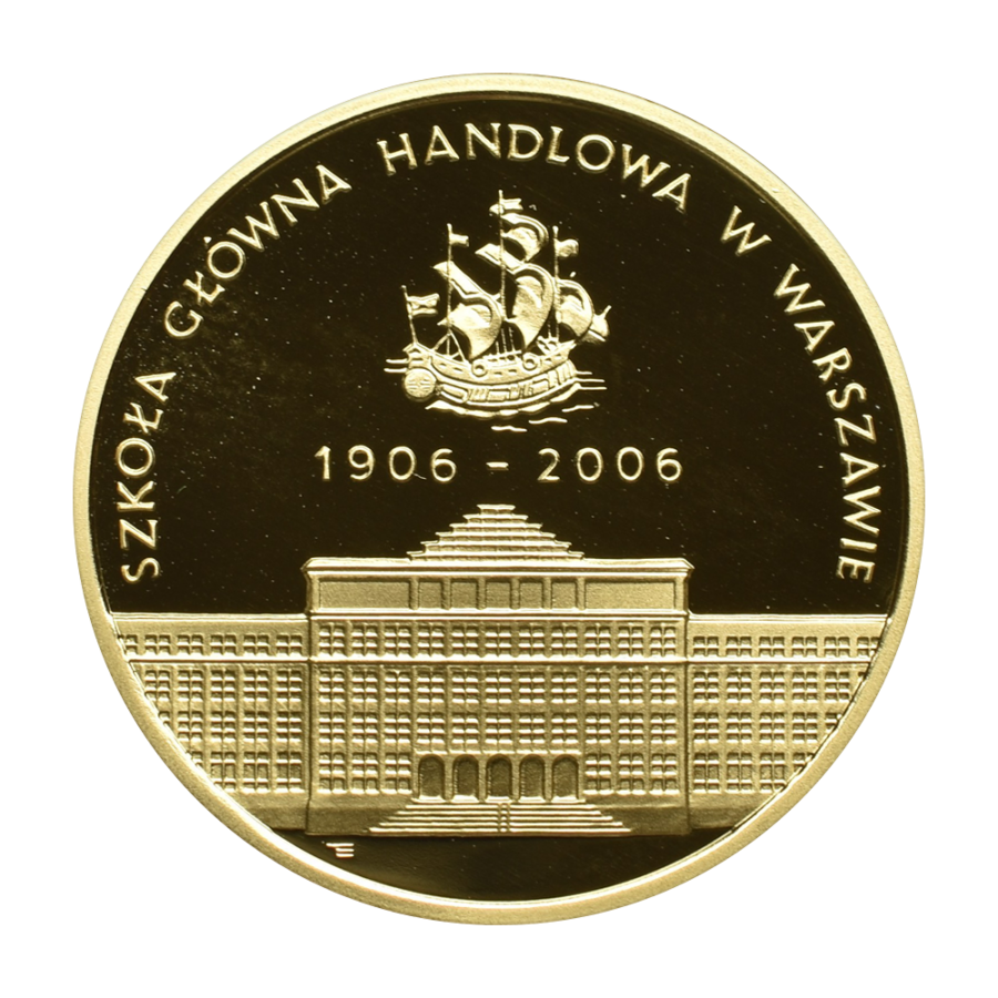 zlota-moneta-200-zl-100-lecie-szkoly-glownej-handlowej-w-warszawie-2006-rewers
