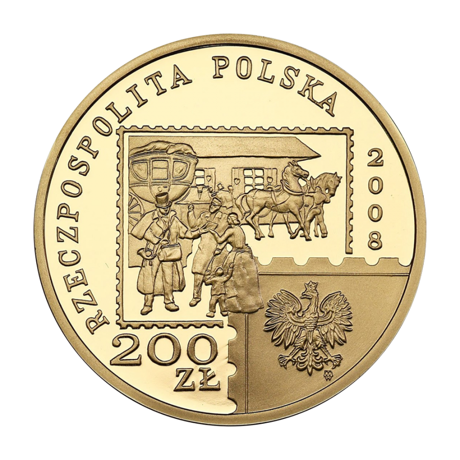 zlota-moneta-200-zl-450-lat-poczty-polskiej-2008-rewers