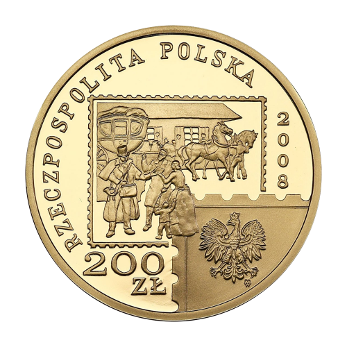 zlota-moneta-200-zl-450-lat-poczty-polskiej-2008-rewers