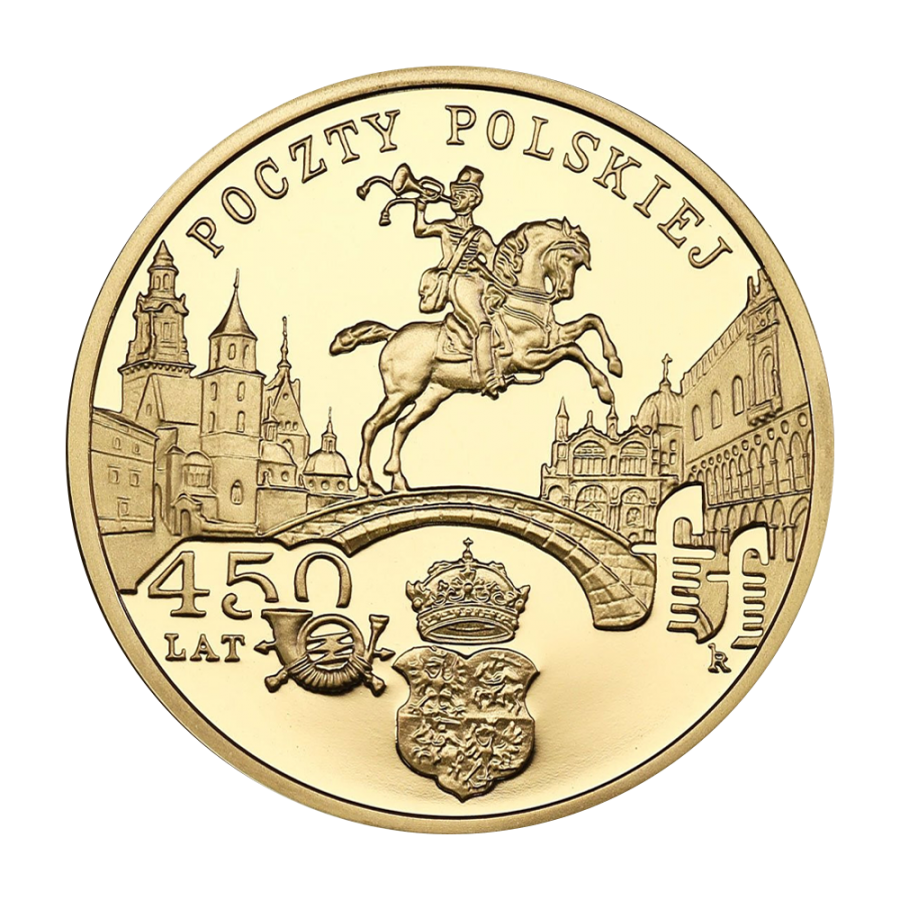 zlota-moneta-200-zl-450-lat-poczty-polskiej-2008-awers