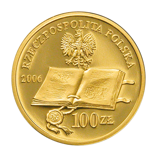 zlota-moneta-100-zl-500-lecie-wydania-statutu-laskiego-awers