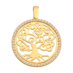 the gold-wood-zirconia pendant