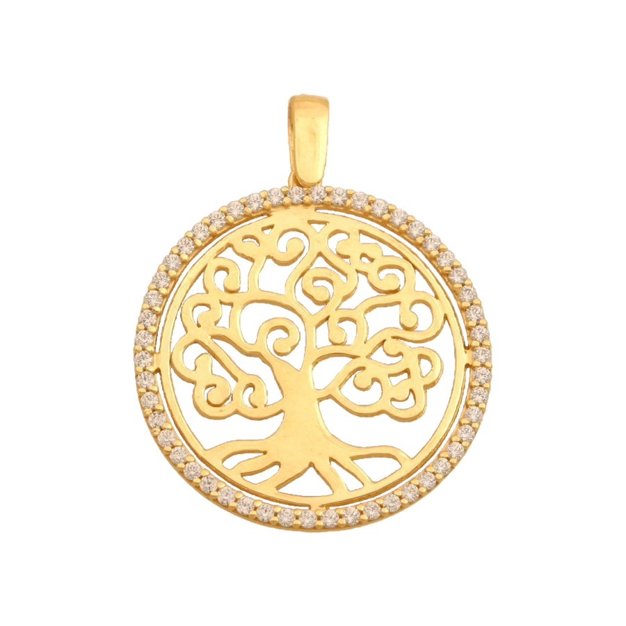 the gold-wood-zirconia pendant