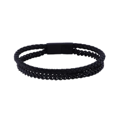 men's steel and leather bracelet