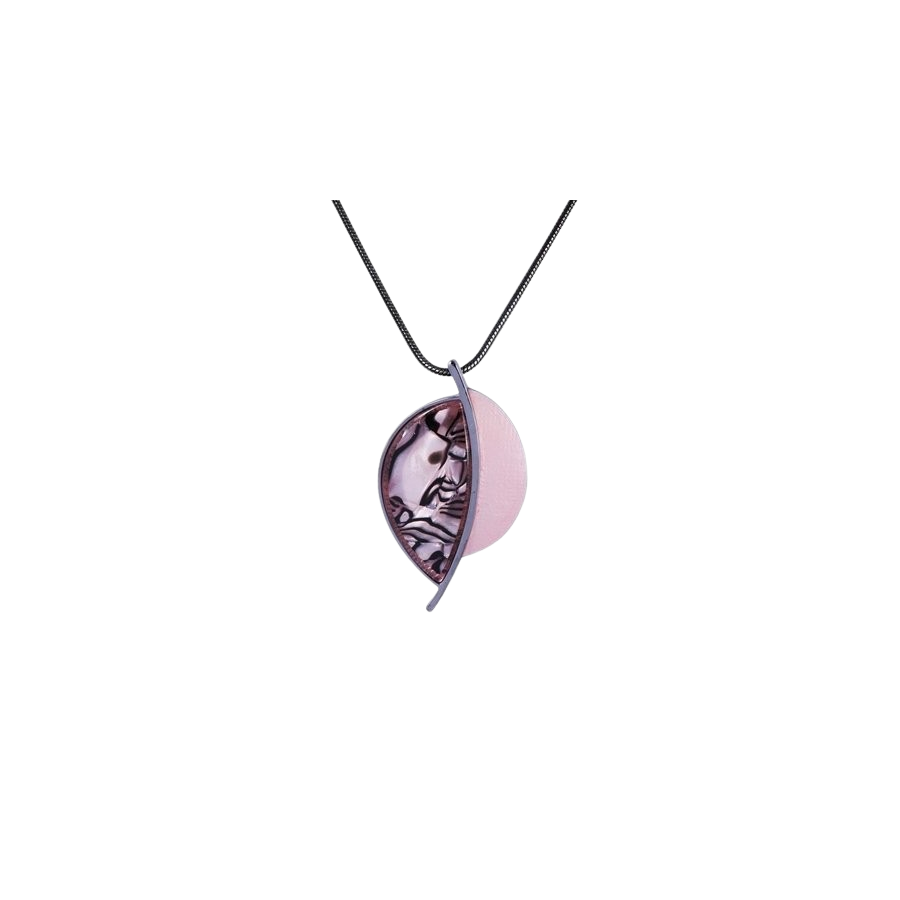 Stainless Steel Necklace with Pink Abalone Shell Inlay – 75 cm Chain - 24h Shipping!
