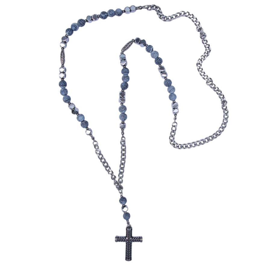 a male necklace with a cross of steel