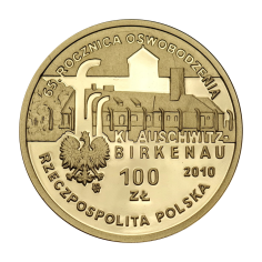 zlota-moneta-100-zl-65-rocznica-oswobodzenia-kl-auschwitz-birkenau-2010-rewers 2