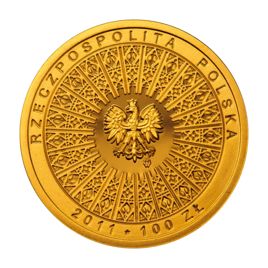 the gold coin--100-zl-beatification-john-paul-ii-awers