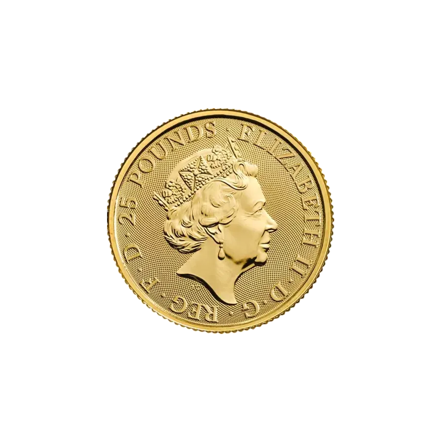 the gold-coin-beast-tudar-lion-england one-four-ounce-awers
