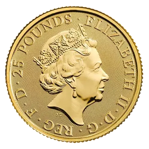 the gold-coin-beast-tudar-lion-england one-four-ounce-awers
