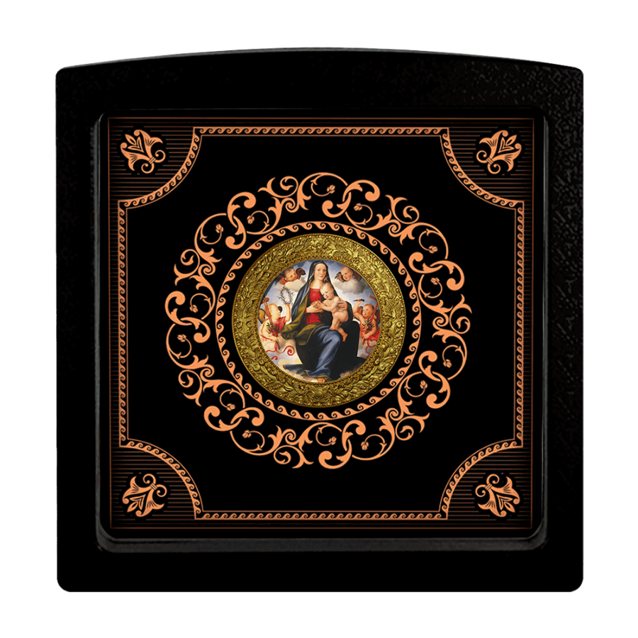 Silver Coin Mariotto Albertinelli, Madonna with baby on the throne in the clouds - Merry Christmas - Shipping 24 hours!