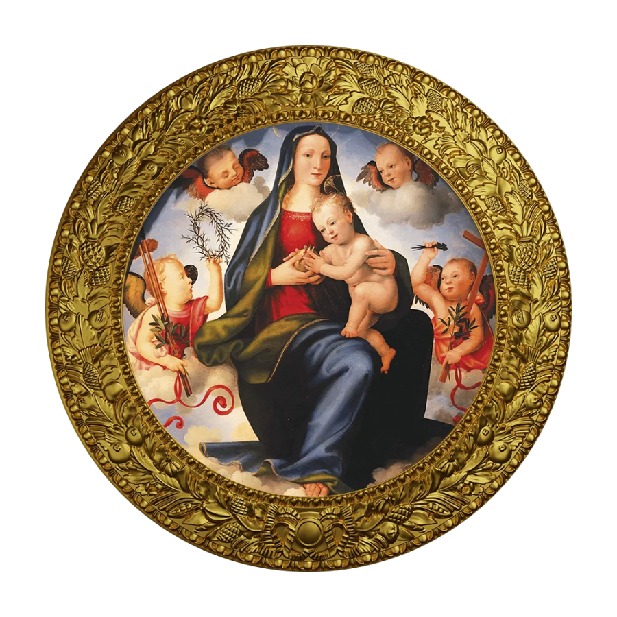 Silver Coin Mariotto Albertinelli, Madonna with baby on the throne in the clouds - Merry Christmas - Shipping 24 hours!