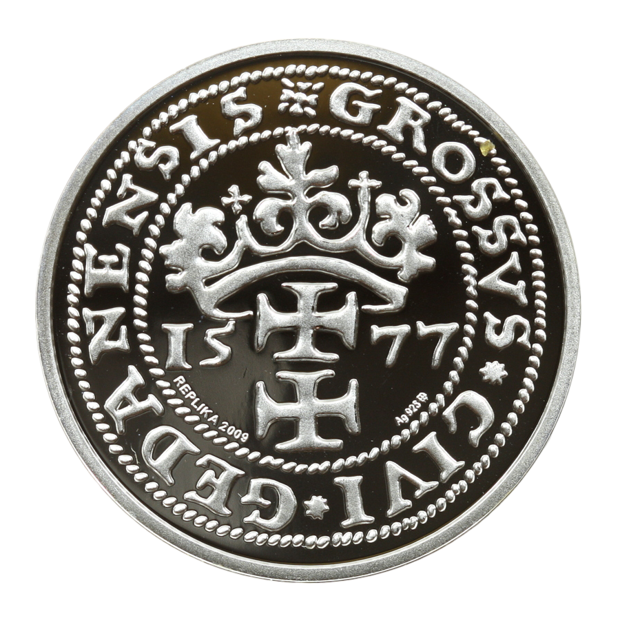 srebrna-moneta-grosz-oblezniczy-gdansk-1577-replika-2009-awers