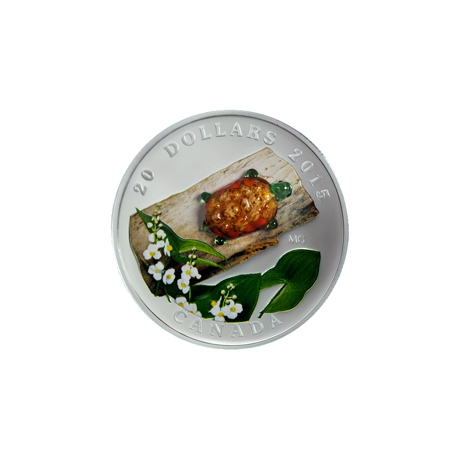 Venetian Glass Turtle with Broadleaf Arrowhead Flower in Murano Glass - Pure Silver Coin - 24h Shipping!