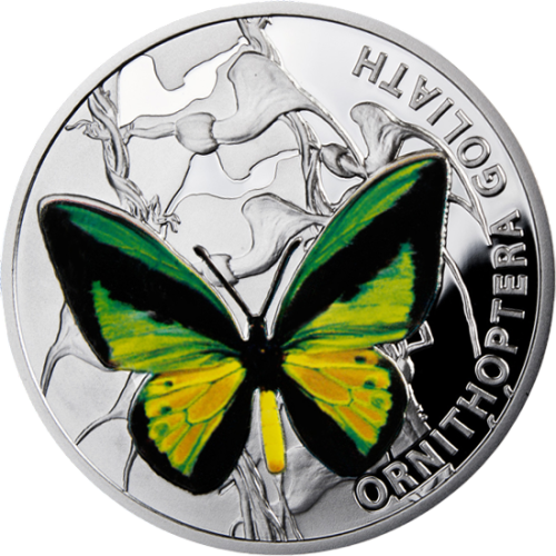 Niue 1 dollar Butterflies Ornithoptera Goliath Butterfly Fauna silver coin - 24h Shipping!
