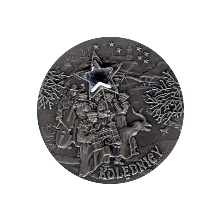 Poland 20 zlotych Christmas Carolers Zirconia Star silver coin - 24h Shipping!