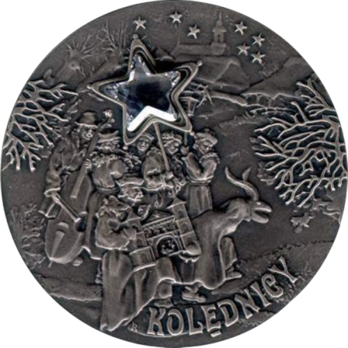 Poland 20 zlotych Christmas Carolers Zirconia Star silver coin - 24h Shipping!