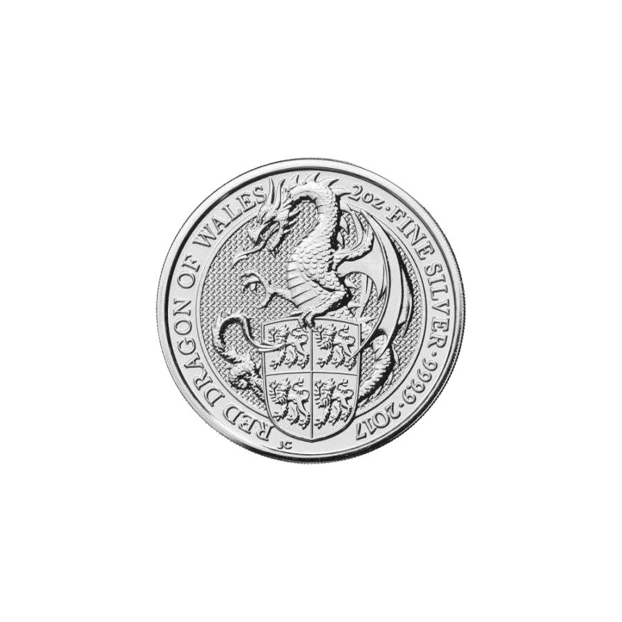 2 oz British Silver Queen's Beast Red Dragon Coin - 24h Shipping!