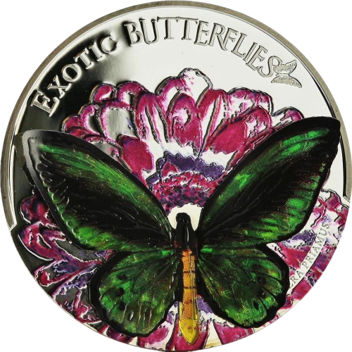 srebrna-moneta-egzotyczne-motyle-ornithoptera-priamus-rewers
