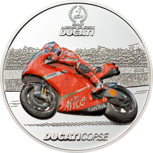 2009 Proof Silver-Plated Color Coin – Ducati Corse – Casey Stoner - 24h Shipping!