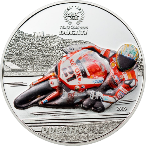 Palau, Republic, 1 Dollar Silver Plated 2009 Multicolor Ducati Troy Bayliss - 24h Shipping!