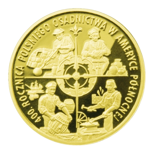 zlota-moneta-100-zl-400-rocznica-polskiego-osadnictwa-w-ameryce-polnocnej-rewers