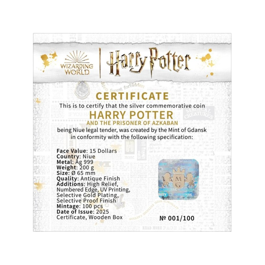 Srebrna moneta Harry Potter i Więzień Azkabanu 200 g - wysyłka 24 h!