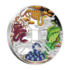 Set of 4 x 1 oz 2025 Lunar Year of the Snake Quadrant Colourized Proof Silver Coins  - 24h Shipping! 2