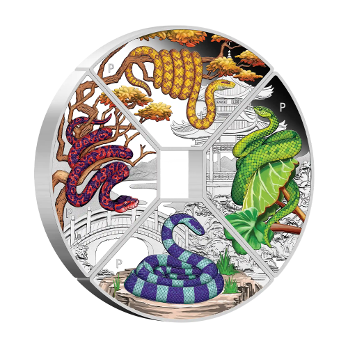 Set of 4 x 1 oz 2025 Lunar Year of the Snake Quadrant Colourized Proof Silver Coins  - 24h Shipping!