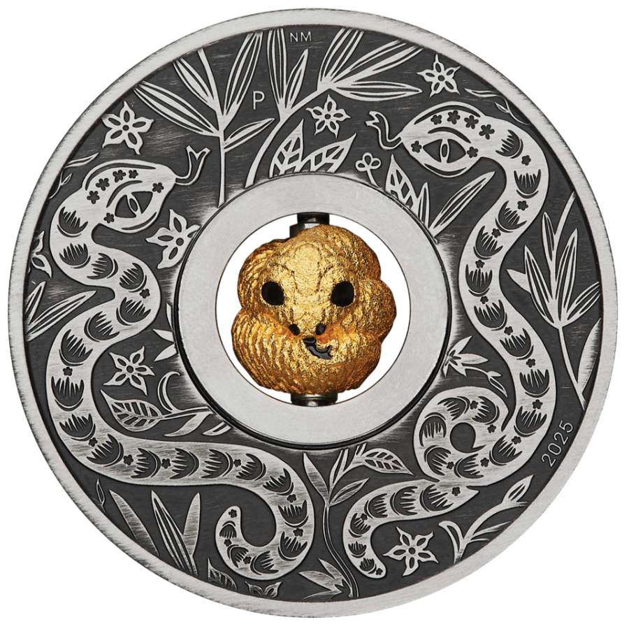 2025 Antique Tuvalu Year of the Snake Rotating Charm Silver Coin- 24h Shipping!