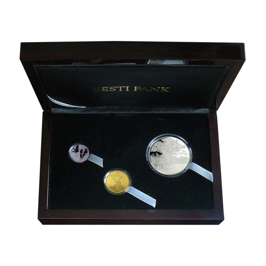 Estonia Republic 90th Anniversary Platinum Gold Silver Set 2008 - 24h Shipping!