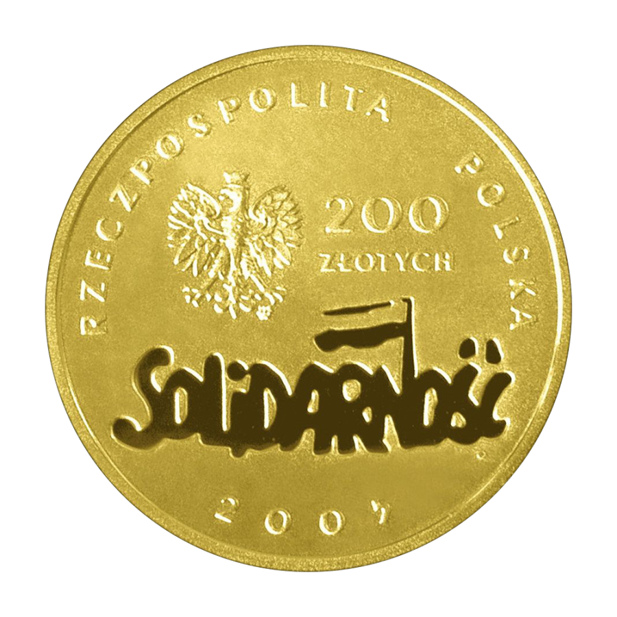 zlota-moneta-200-zl-25-lecie-nszz-solidarnosc-2005-awers