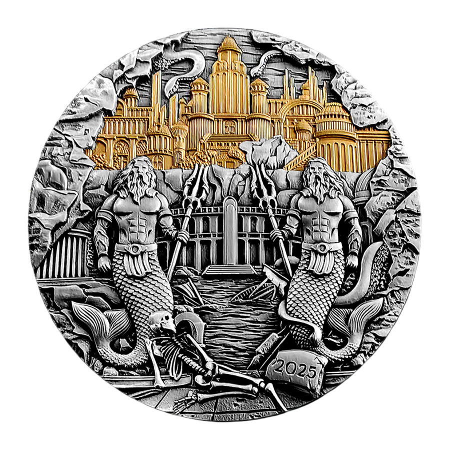 2025 Samoa 5 oz Silver Antique Atlantis Sliding Coin - 24h Shipping!