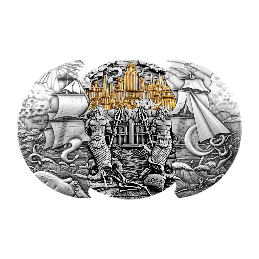 2025 Samoa 5 oz Silver Antique Atlantis Sliding Coin - 24h Shipping!