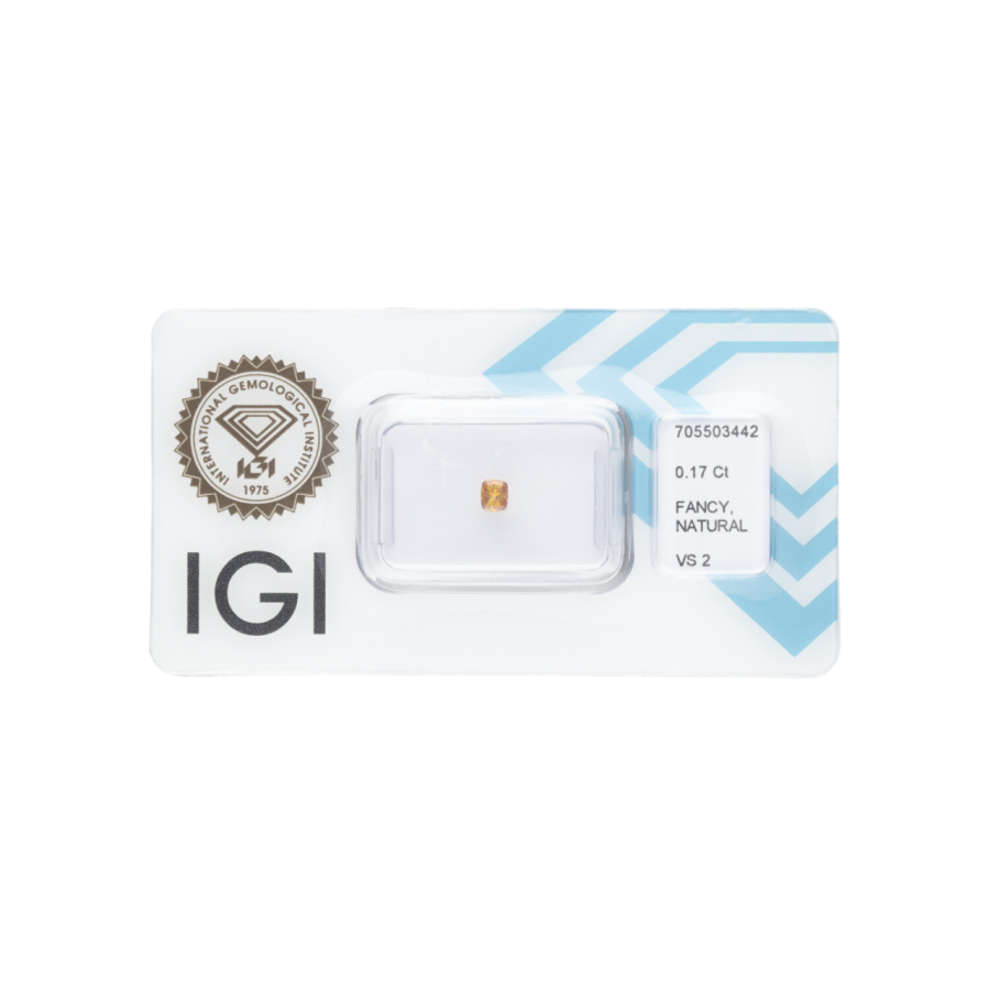 Natural Diamond 0,17 CT / Natural Fancy Intense Yellowish Orange / Cushion Modified Brilliant / VS2 / VG - 24h Shipping!