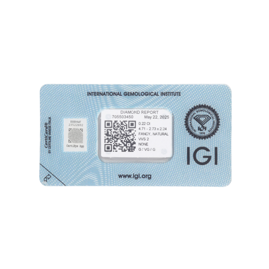 Natural Diamond 0,22 CT / Natural Fancy Intense Yellowish Orange / Pear Modified Brilliant  / VVS2 / G - 24h Shipping!